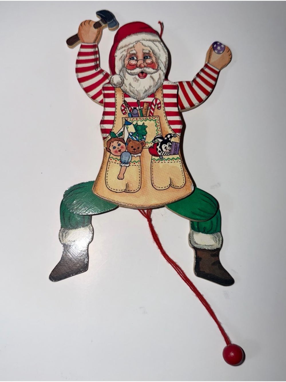 Santa‎ The Toymaker Pull String Toy Jumping Jack Ornament Wood 2 sided Christmas